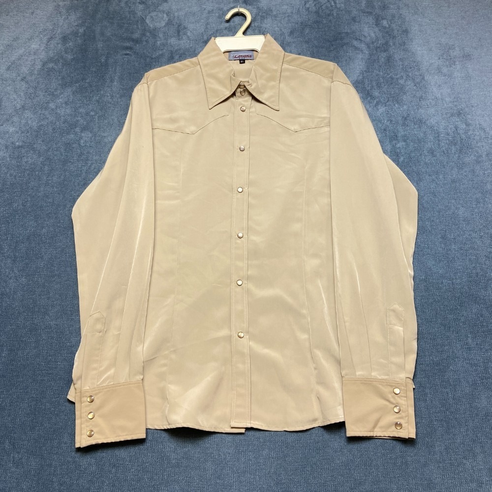 Vintage Lavana Western Shirts Women XL Beige Long Sleeve Pleated Front Button Up